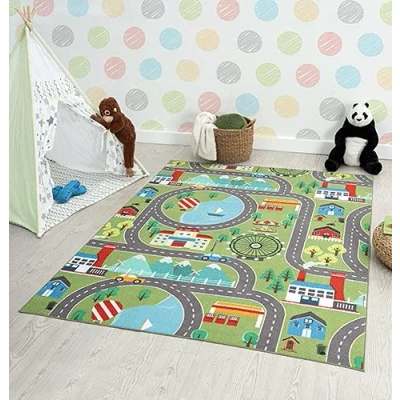 Image of the carpet Happy Life Children&#039;s Room Rug Play Mat Washable Street City Car Green 140 x 200 cm