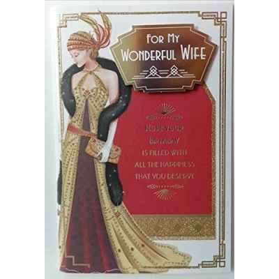 Image of Art Deco Birthday Card Wonderful Wife