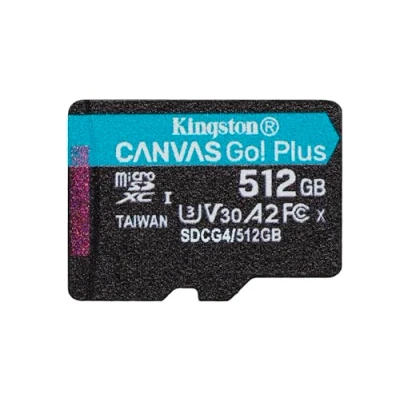 Image of Kingston Canvas Go Plus microSDXC Memory Card Gen4 200MB/s A2 U3 V30 512GB Single Pack w/o ADP only SDCG4/512GBSP