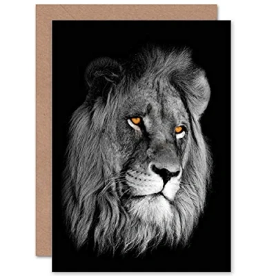 Image of Wee Blue Coo AFRICAN LION PORTRAIT CAT BIRTHDAY GIFT BLANK GREETINGS CARD