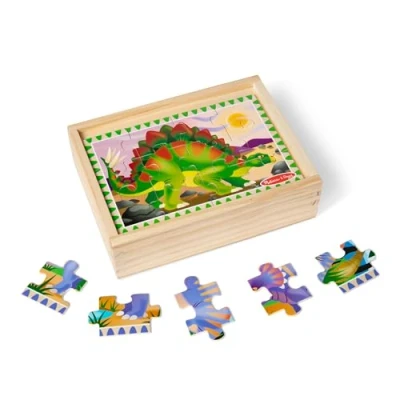 Image of Melissa &amp; Doug 13791 Dinosaurs Puzzles in a Box Wooden Toy 3+ Gift for Boy or Girl, Multicoloured, 20.32 cm H x 15.24 W 6.35 L