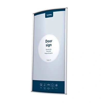 Image of EUROPEL Door Sign holder, Wall Mounted, Simple and elegant, Slightly curved, 15X20cm, Vertical or Horizontal Display, PVC non glare cover, Silver, Screwing adhesive fixing, Incl. mounting material.
