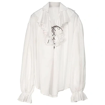 Image of Pirate Shirt Mens White Costume for Buccaneer Fancy Dress