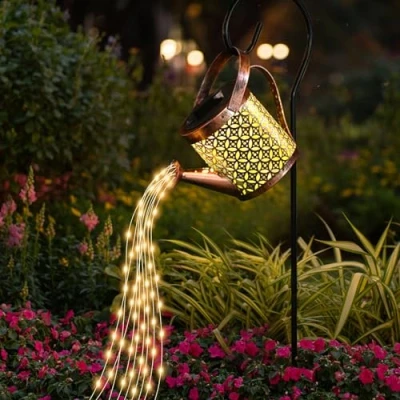 Image of Watering Can Solar Lights Outdoor Garden, Waterproof Garden Metal with LED String Lights, Power Lamp Hanging Ornament Decoration Hook for Patio, Lawn, Fence, Yard