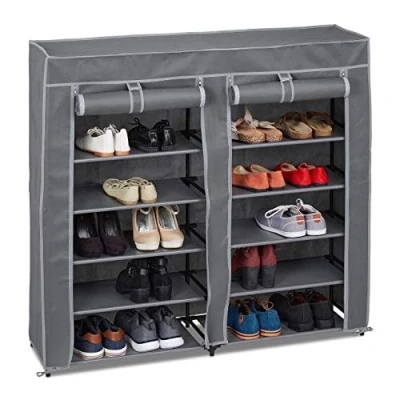 Image of Relaxdays Storage, Rack, 12 Shelves, Compartment, Holds 36 Pairs of Shoes, HxWxD: 107x115x30 cm, Anthracite, Iron, 107 x 115 30 cm