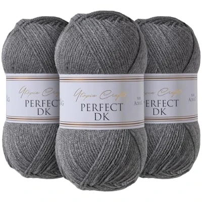 Image of Utopia Crafts DK Double Knitting Yarn 3X 100g (Grey Heather)