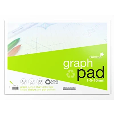 Image of Silvine A3 100% Recycled Graph Paper Pad Printed 1 5 10mm (50 Sheets)