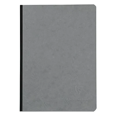Image of Clairefontaine Ref 795425C Age Bag Clothbound Notebook (192 Pages) A5 Size, Squared Rulings, 90gsm Brushed Vellum Paper Grey Leather Effect Cover
