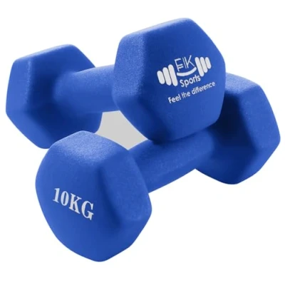 Image of FK Sports Dumbbells Set, Weights Set 1Kg/2kg/3kg/4kg/5kg/6kg/8Kg/10Kg In Pair Neoprene for Women &amp; Men Anti Slip Hand Gym Home (Blue, 10KG)