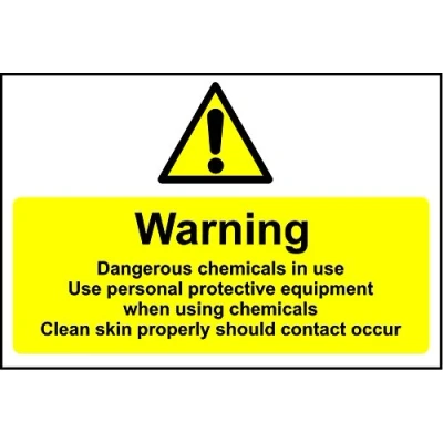 Image of Warning Dangerous Chemicals Use Protective Equipment Safety Sign Self Adhesive Sticker 300mm x 200mm
