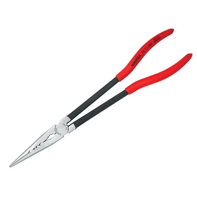 Image of Knipex Long Reach Needle Nose Pliers with transverse profiles black atramentized, plastic coated 280 mm (self service card/blister) 28 71 SB