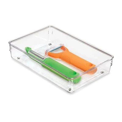 Image of iDesign Cutlery Tray Drawer, Large Kitchen Drawer Insert, Practical organiser for Utensils, Clear, 15 x 23 5 cm