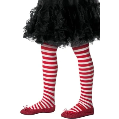 Image of Smiffys Striped Tights, Childs, Red &amp; White Age 6 12, Children&#039;s Tights and Petticoats Fancy Dress, Elf Dress Up Accessories