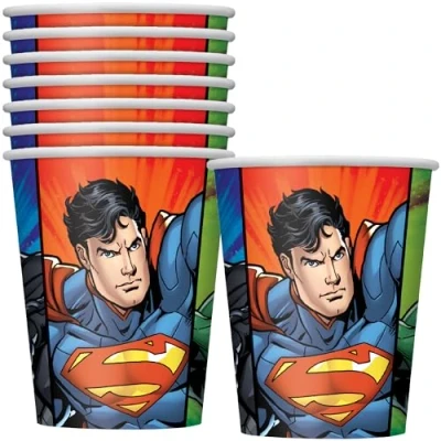 Image of Justice League Multicolor Paper Cups (9oz) Pack of 8 Colorful Superhero Party for Kids &amp; Adults