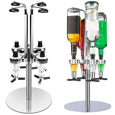 Image of Denny International 4 Bottle Rotary Bar Butler Drinks Stand Spirits Wine Optic Dispenser Party Steel