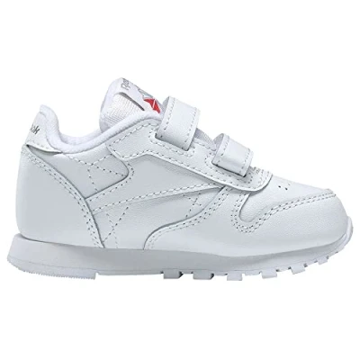 Image of Reebok Unisex Baby Classic Leather 2V Sneaker, White/Carbon/Vector Blue, 4 UK Child