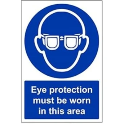 Image of V Safety Eye Protection Must Be Worn In This Department PPE Sign 200mm x 300mm Self Adhesive Vinyl