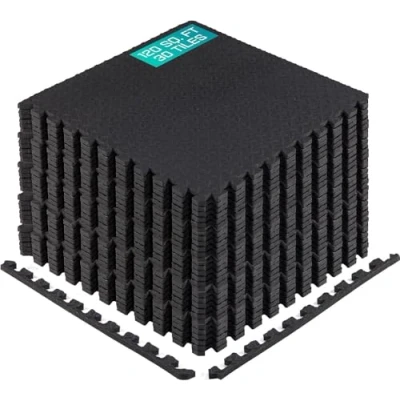 Image of Yes4All XPAJ Interlocking Exercise EVA Mat Floor Protector (120 Square Feet Black with Border)