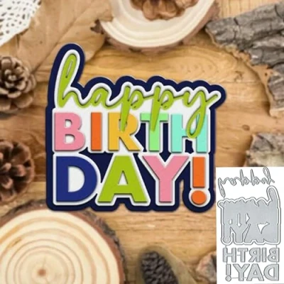 Image of Happy Birthday Titles Words Metal Die Cuts,Happy Letter Word Cutting Dies Cut Stencils DIY Scrapbooking Decorative Embossing Paper Card Making