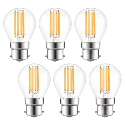 Image of EXTRASTAR 6W B22 G45 LED Filament Bulb, 750LM Bayonet Cap Golf Ball Bulbs, 57W Equivalent, 2700K Warm White Energy Saving, Vintage Glass Globe Non Dimmable, Pack of 6