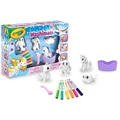 Image of CRAYOLA Washimals Peculiar Pets Colour and Wash Playset Unicorn, Owl, Dragon, Yeti Creative Colouring Crafts Kit, Gift Set with Washable Marker Pens