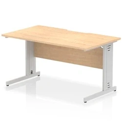 Image of Impulse 1400 x 800mm Scalloped Edge Straight Office Desk Maple Top Silver Cable Managed Leg