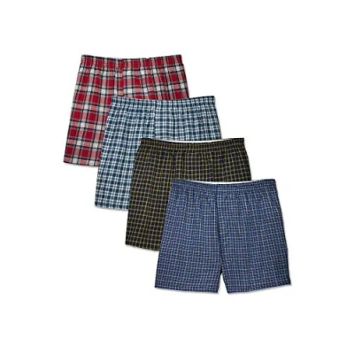 Image of Fruit of the Loom Men&#039;s 4 Pack Tartan Boxer Extended Sizes Underwear, Woven Assorted Colors, XXL (Pack 4)