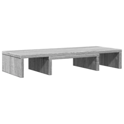 Image of vidaXL Adjustable Monitor Stand Riser Grey Engineered Wood Extendable 60 90 cm Customizable Angles for Dual Monitors Ample Storage Space