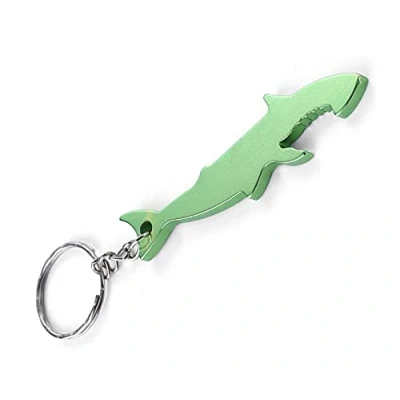 Image of Komonee Shark Green Bottle Opener Key Chain Metal Sea Life Ring Novelty Animal Keychain Keyring