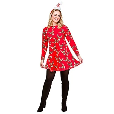 Image of Wicked Costumes Ladies Adult Reindeer Christmas Dress (Women: 14 16) Red