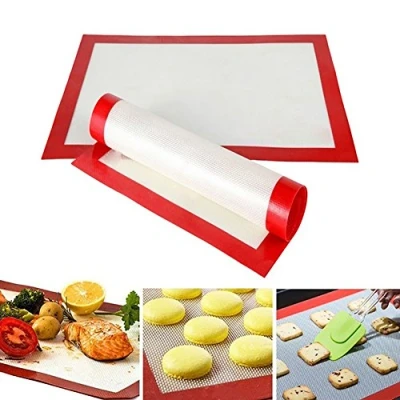 Image of Silicone Baking Mats Non stick slip Washable Reusable Heat resistant BPA Free FDA and LFGB Certified Approved Kitchen Bakeware Oven Sheet White+Red
