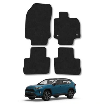 Image of Car Mats Compatible with Toyota Rav4 (2019 ) Tailored Fit Black Carpet Floor Set Accessory Custom 4 Pieces Anti Slip Backing &amp; Binding Trim Edge