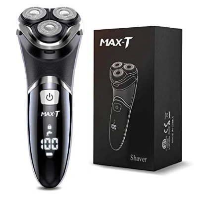 Image of MAX T Upgraded 3D ProSkin Wet &amp; Dry Men&#039;s Electric Shaver, Rechargeable and Cordless Razor with Pop Up Precision Trimmer, IPX7 Waterproof Rotary Shavers, Gifts for Men, Black