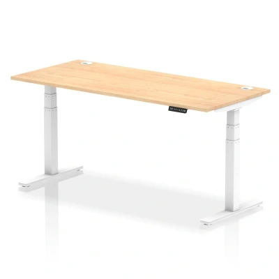 Image of Air 1800x800mm Height Adjustable Desk Maple Top Cable Ports White Leg