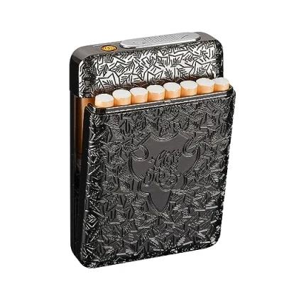Image of Cigarette Case with USB Lighter 16 pcs 84mm Regular/King Size Cigarettes Electric Rechargeable Flameless Windproof Lighters (Black)