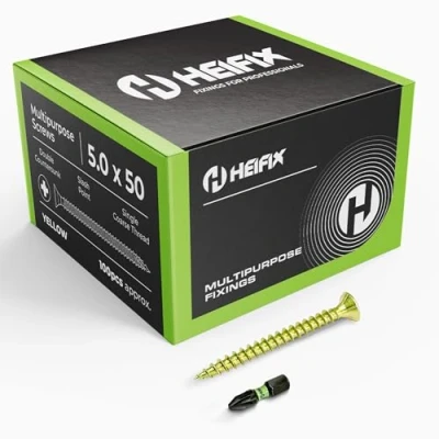 Image of Heifix Multi Purpose Wood Screws Box Pozi Double Countersunk (QTY 100, 5mm x 50mm) FREE Screw Bit Included