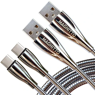 Image of MAGNITTO USB Type C Cable, Metal Braided Cord 6ft 2 Pack, Fast Charger Durable A to Charging Cable for Samsung Galaxy S21 S20+ S10 S9 S8 A51 Note PS5 Controller Pixel