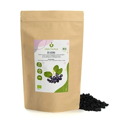 Image of Organic Dried Aronia Berries (500g, 1.1lb), Whole Unsweetened from Cultivation, 100% Natural and Pure, Ready to Eat Fruit Snack, Vegan