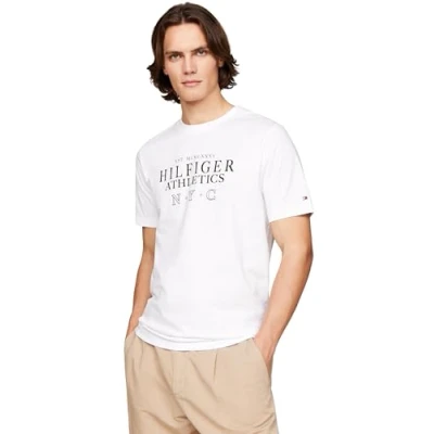 Image of Tommy Hilfiger Men&#039;s Ath Stack Tee Mw0mw34389 S/S T Shirts, White (White), S