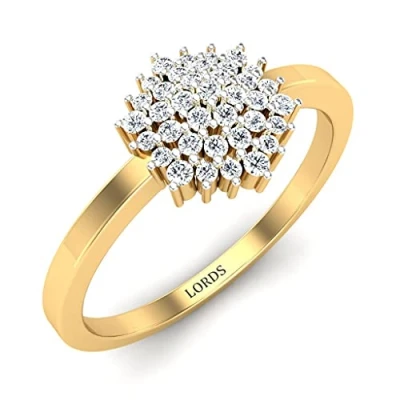 Image of LORDS JEWELS 0.18 ct Diamond Cluster Ring 9k Gold Rings for Women Engagement Wedding Birthday Gift Her Jewellery (Yellow Gold, N)