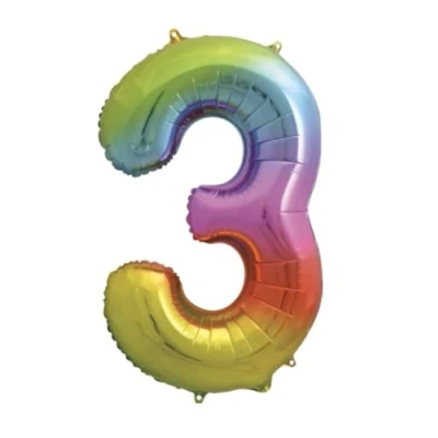Image of Bright Rainbow Number 3 Foil Balloon, 101cm