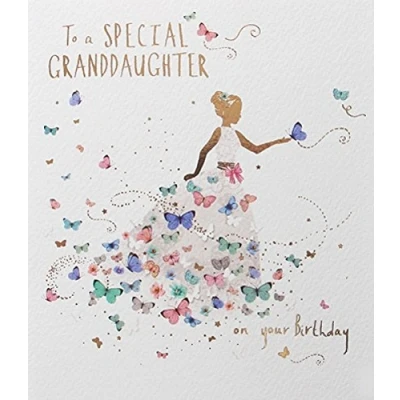 Image of Greeting Card (PLK7128) to A Special Granddaughter Birthday Dress from The Lemon Sorbet Range Embossed Finish.