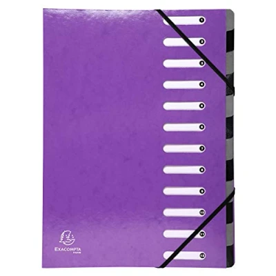 Image of Exacompta Ref 53926E Iderama Collection Harmonika Multipart File 245 x 320mm in Size, Suitable for A4 Documents, 12 Multicoloured Tabbed Sections Purple