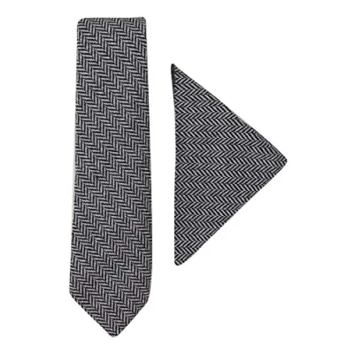 Image of TruClothing Mens Tweed Tie Hankie Set Classic Vintage British Heritage Wool Herringbone grey stz11 one size