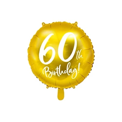 Image of PartyDeco 60th Birthday Gold Foil Balloon, Gold, 45 cm, Perfect For Birthdays,Birthday Hanging Decoration Adults