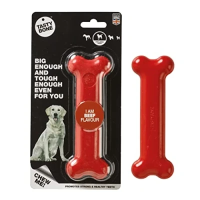 Image of TastyBone Nylon Dog Chew Toy for Large Dogs (Beef) Indestructible Aggressive Chewers, Everlasting Flavour, Strong Healthy Teeth, Made in the UK