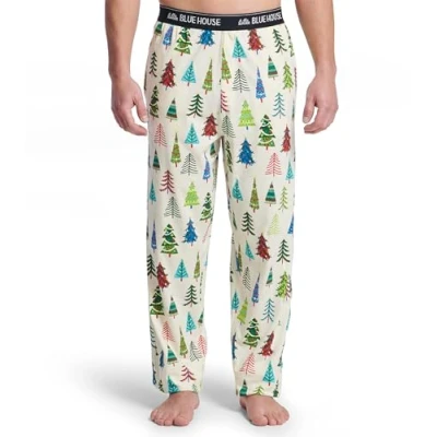 Image of Little Blue House Men&#039;s Jersey Pants Pyjama Bottoms Pajama, Christmas Trees, Small