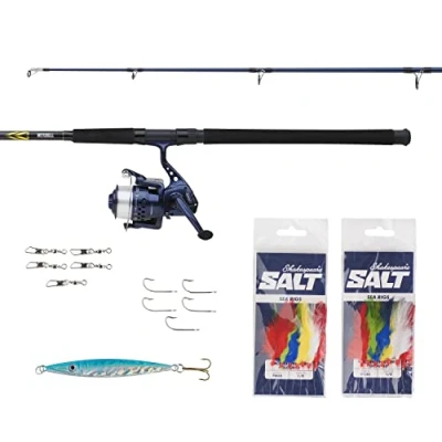 Image of Mitchell Neuron Boat Combo Set, Rod and Reel General Fishing, Mackerel, Cod, Pollack Herring, Includes Terminal Tackle Spare Hooks, Ready to Fish, Unisex, Blue/Gold, 2.1m 100 400g