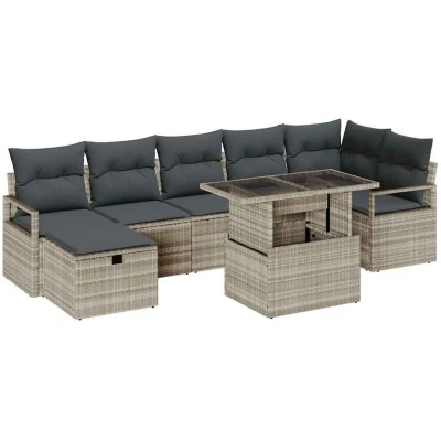 Image of vidaXL 8 Piece Garden Sofa Set with Cushions Light Grey Poly Rattan