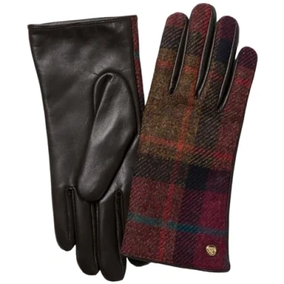 Image of Failsworth Mallalieus Tweed Wool Leather Gloves in Damson, size: Small Medium